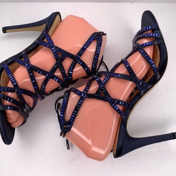 Gianni Bini Crystal Navy Blue Rhinestone Sandal Heels Women's Shoes Sz 7.5 - Picture 2 of 11